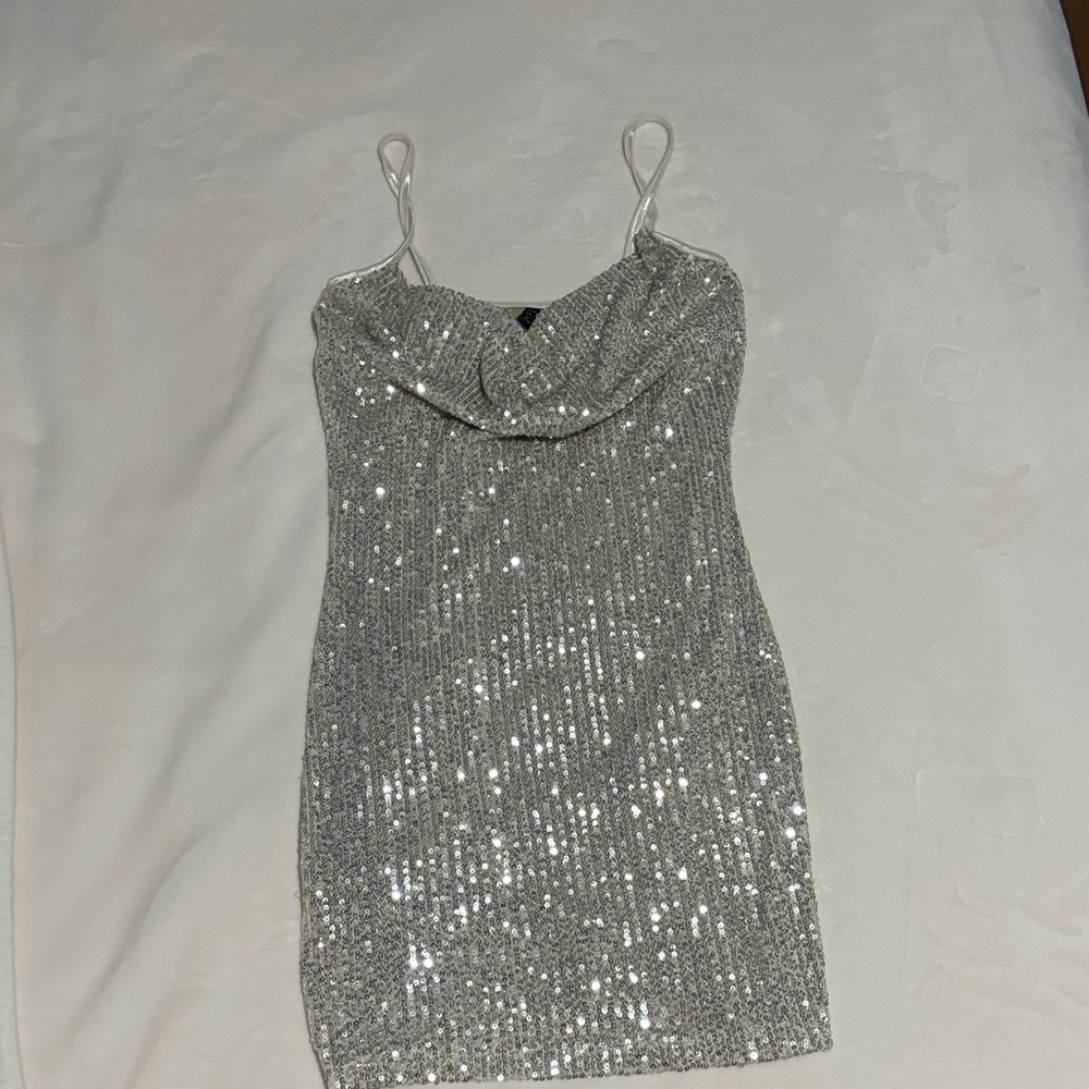 Silver Sequin Mini Dress